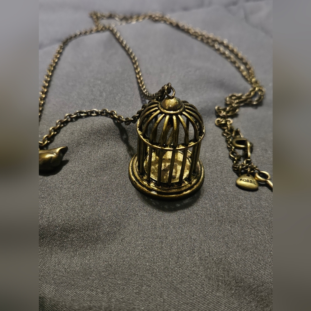 Fossil Vintage Gold Birdcage Pendant Necklace